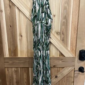 Japna Green and White Leaf Print Dress